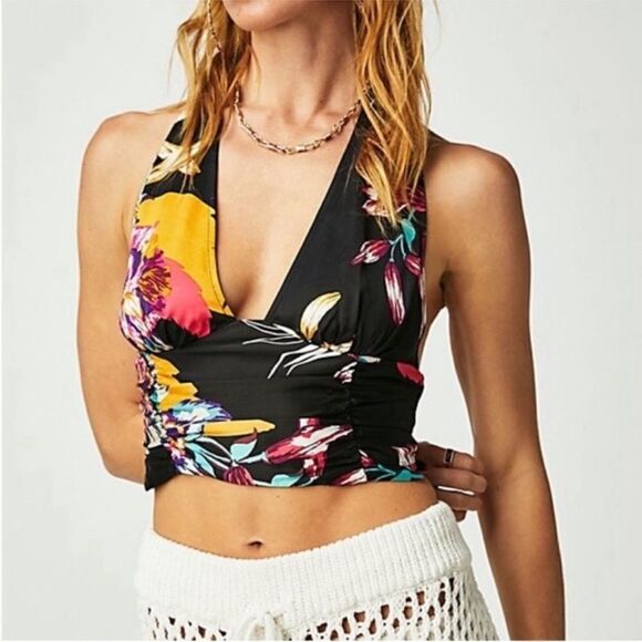 Free People NWT Seraphina Crop Top Halter in Black Combo Size Small - Picture 6 of 6